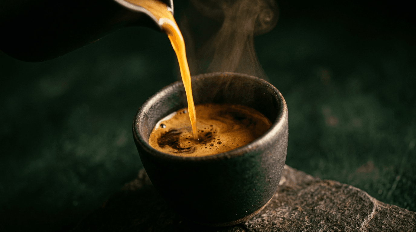 Espresso pouring into a cup